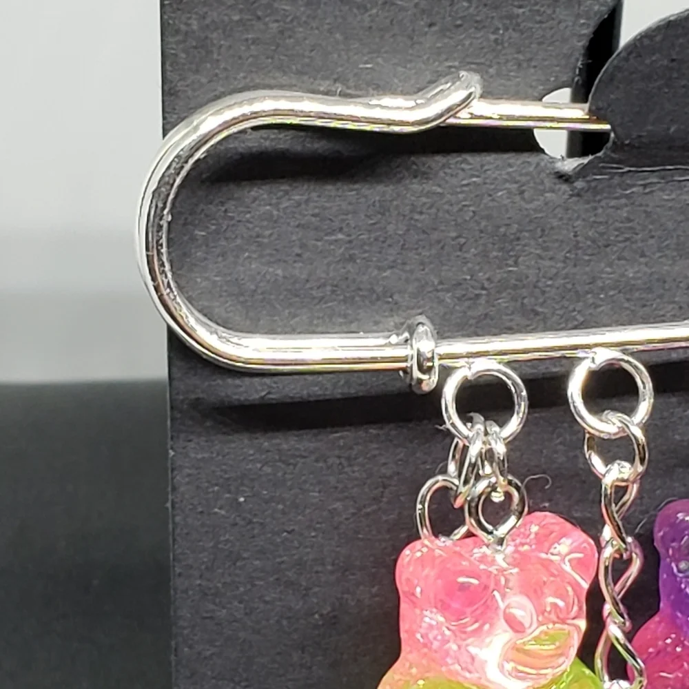 Handmade Glitter Gummy Bear Safety Pin Brooch